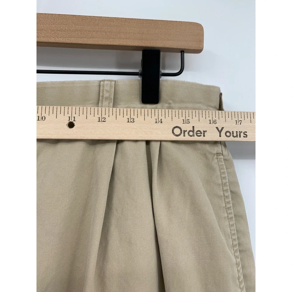 Vintage Polo Ralph Lauren Pants Mens 34x32 Tan Khaki Pleated Cuffed Cotton